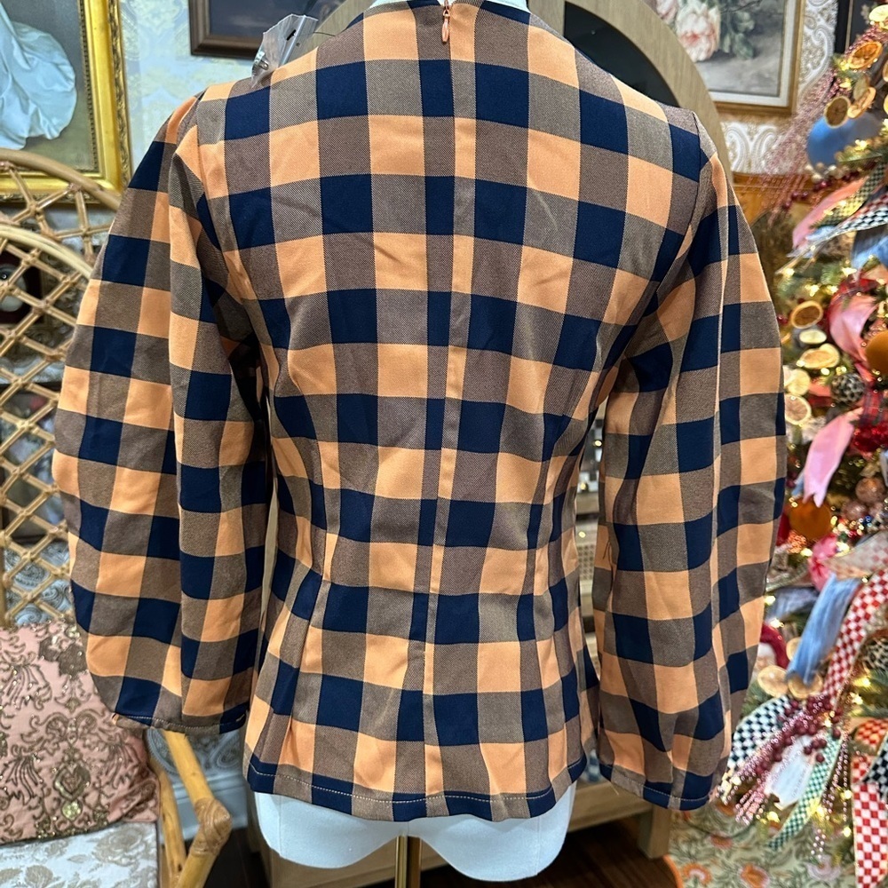 Do + Be Orange and Navy Plaid Women's Blouse size small - Picture 5 of 7